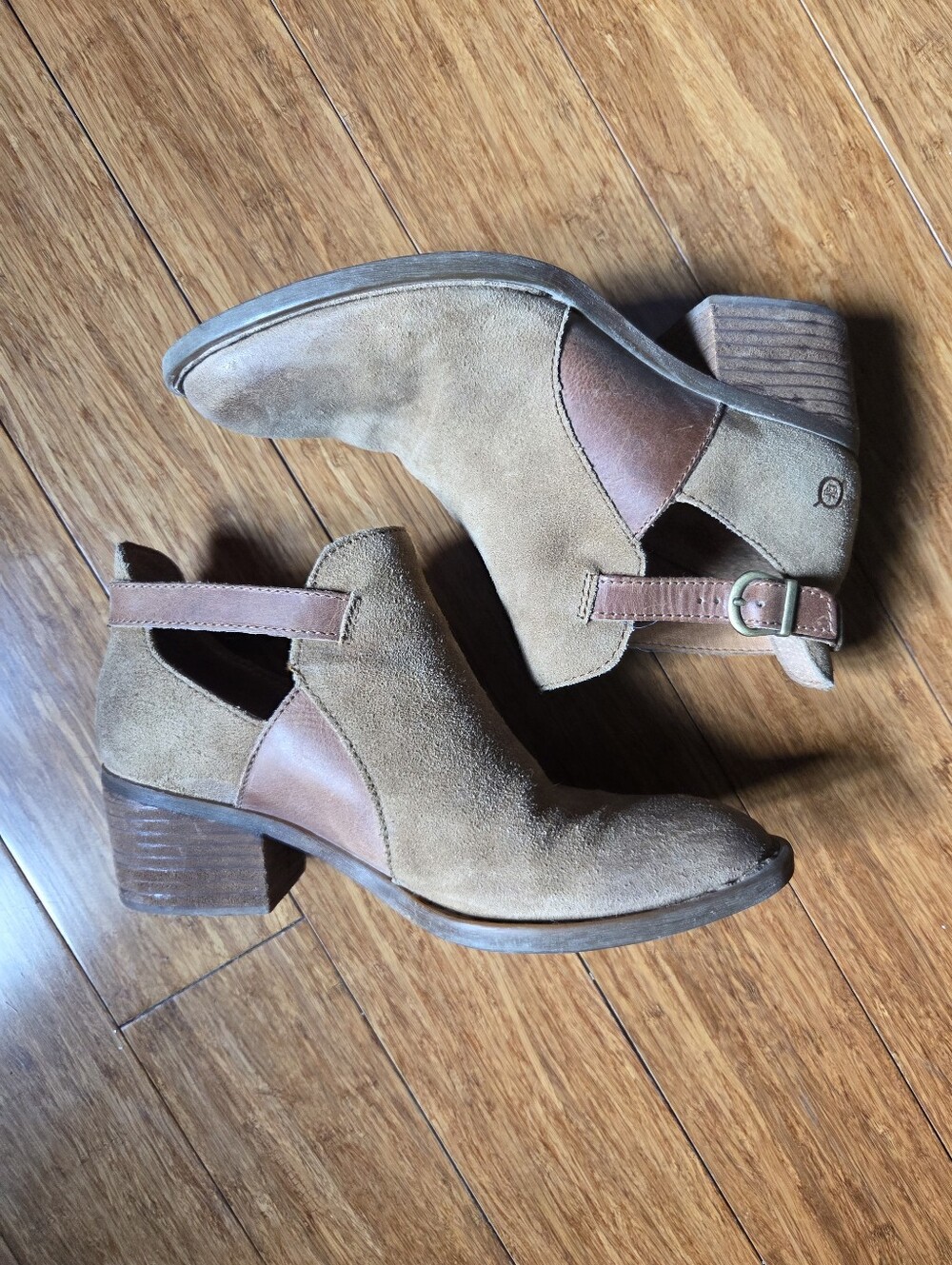 Born Size 8 Taupe Suede Leather Western Boho Cutout Ankle Boots Booties Fall